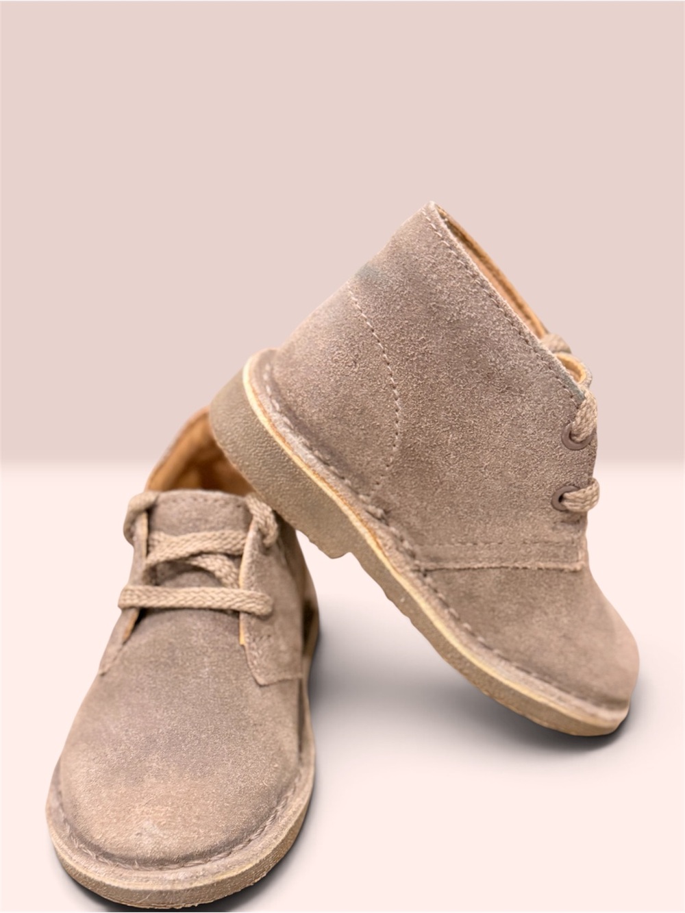 Clarks Kids Suede Desert Boots - Taupe Brown distressed